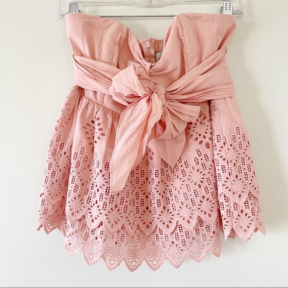 Sea New York Tops - Sea New York Strapless Eyelet Lace Tie front Top Pink
